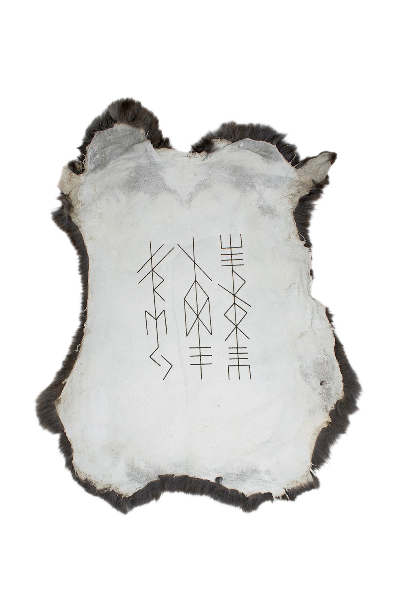 burnt rabbit hide altar cloth - Odin, Freya and Thor bindrunes for ritual work