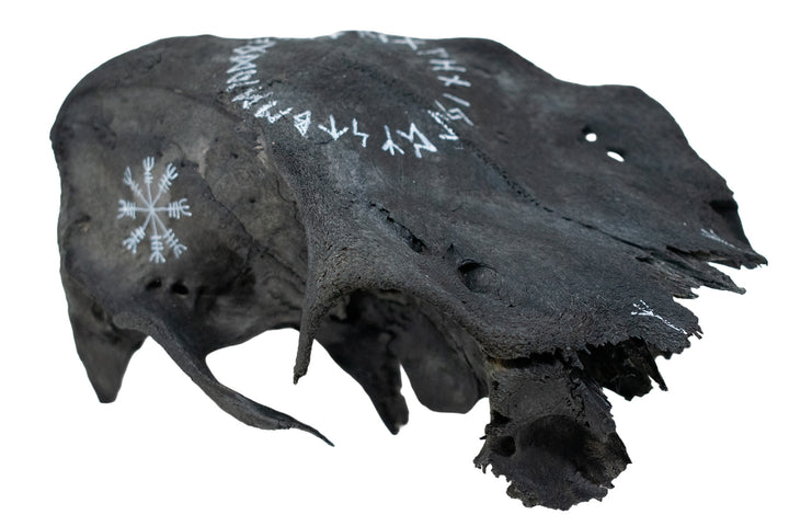 Runic Blackened Elk Skull Cap Talisman