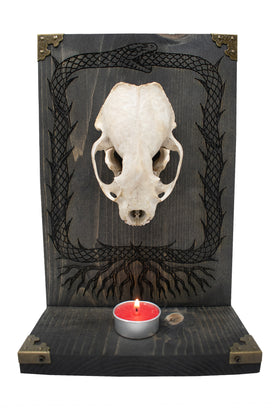 Badger Skull Altar with Serpent Engraving And Yggdrasil