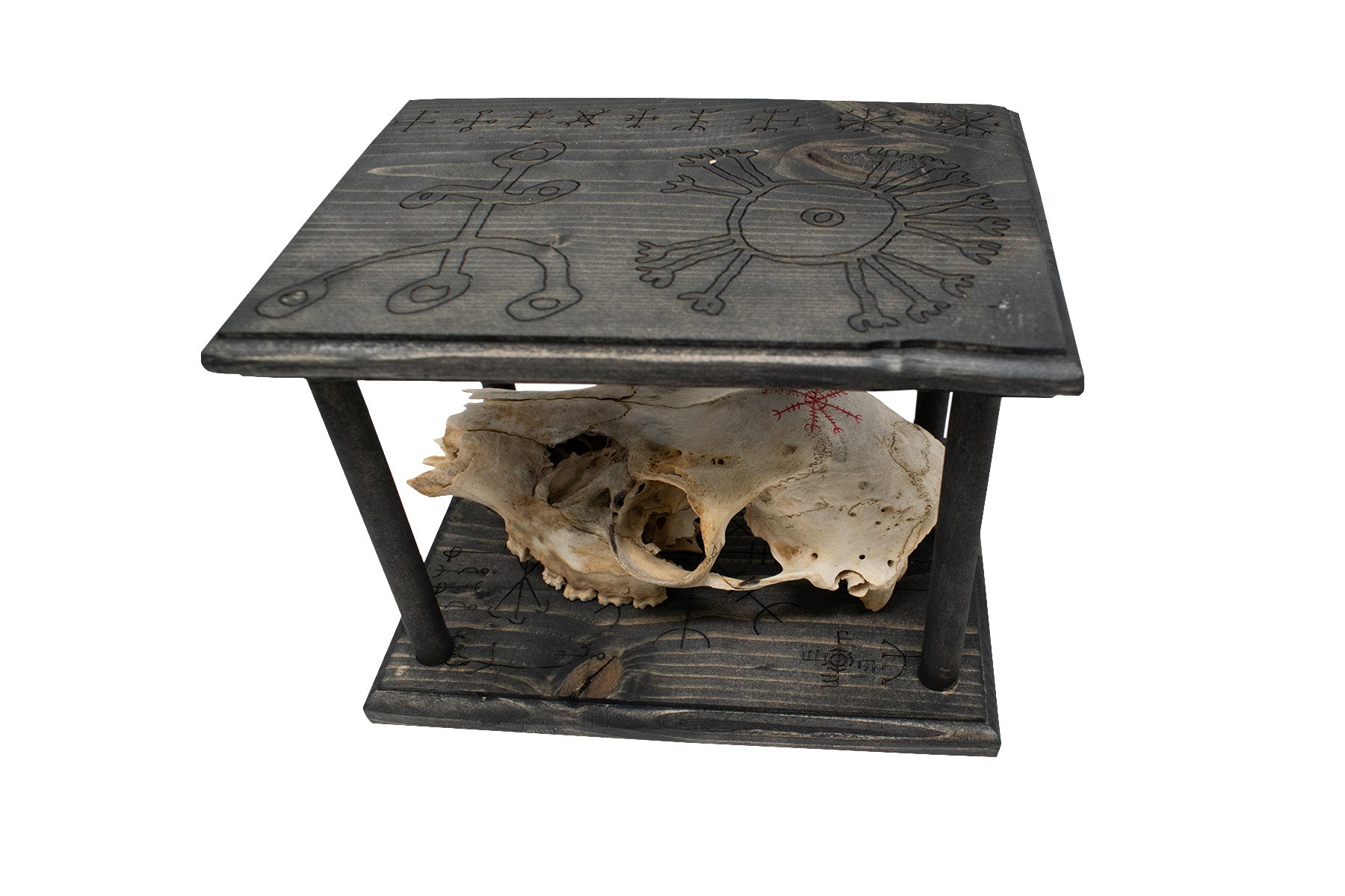 Mausoleum Altar With Icelandic Magical Staves And Deer Skull