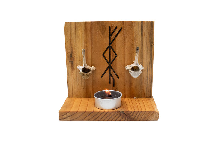 Coyote Vertebra Altar with Strength and Wealth of Home Bindrune