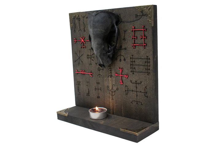 Blackened otter skull Icelandic magical stave altar