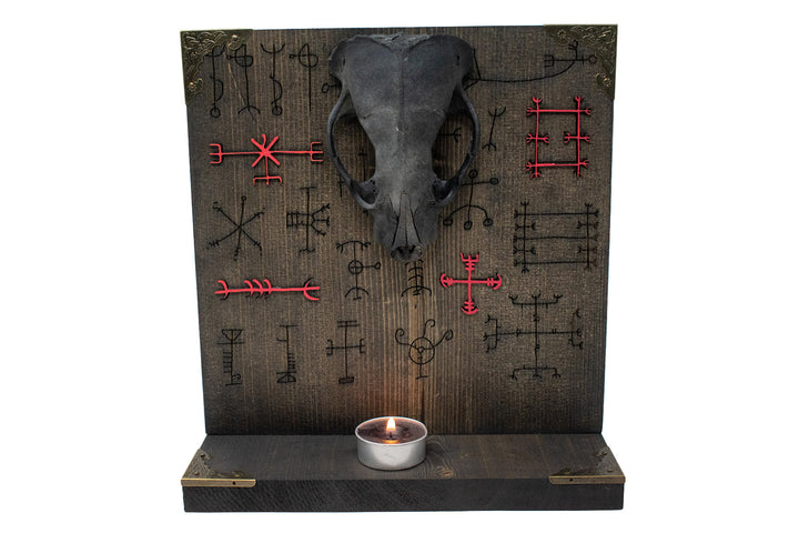 Blackened otter skull Icelandic magical stave altar