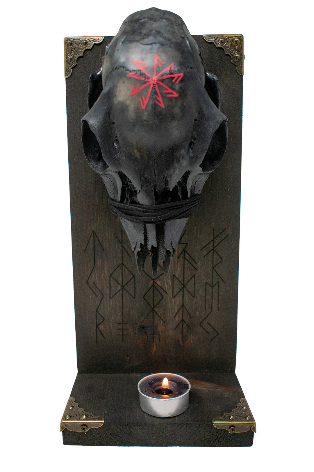 Altar of the Norse Gods with blackened deer skull
