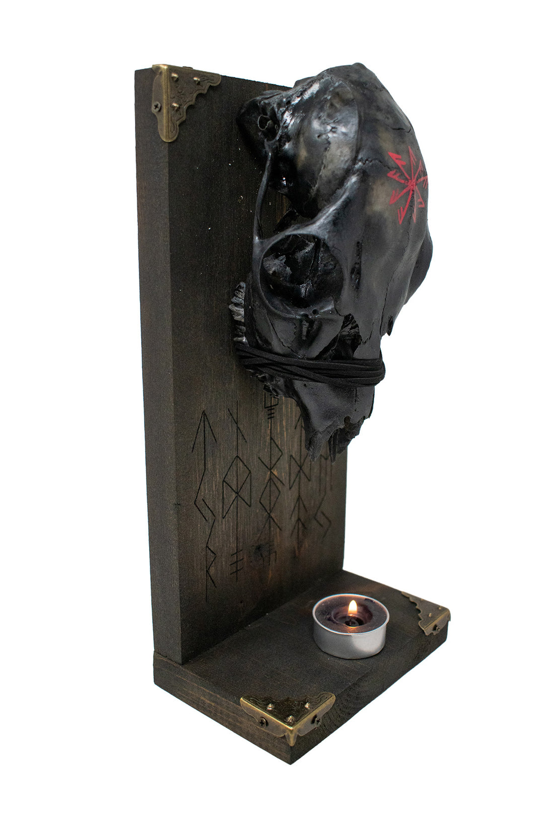 Altar of the Norse Gods with blackened deer skull