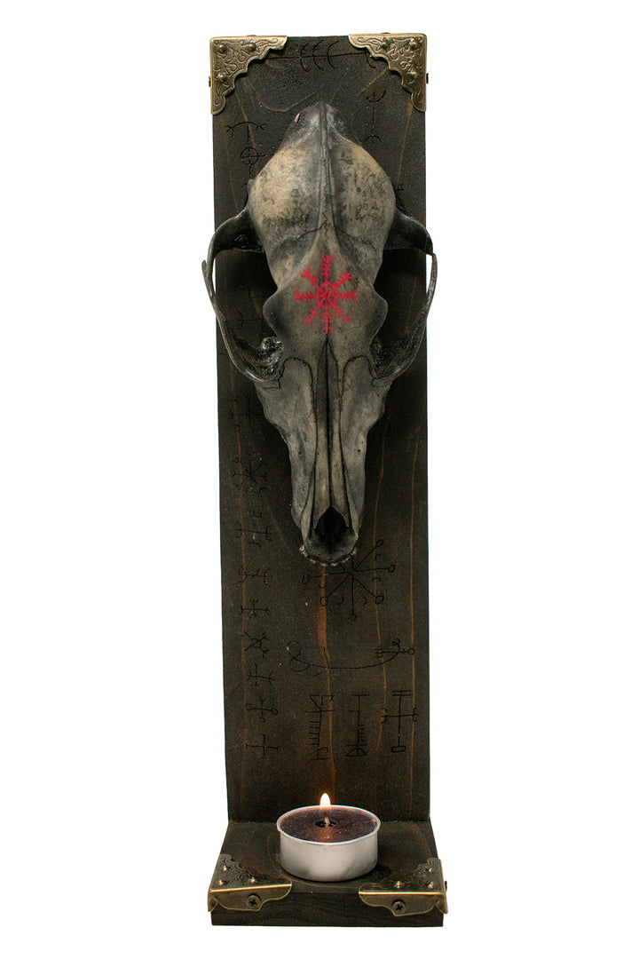 blackened coyote skull helm of awe altar