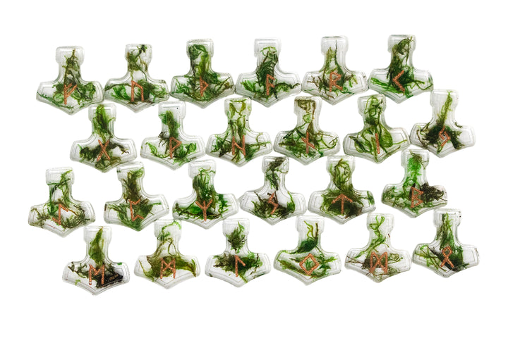 mossy mjolnir elder futhark rune set