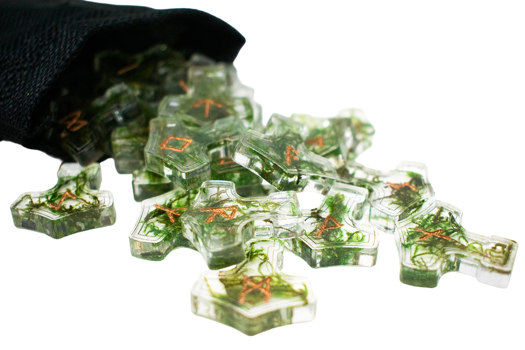 mossy mjolnir elder futhark rune set