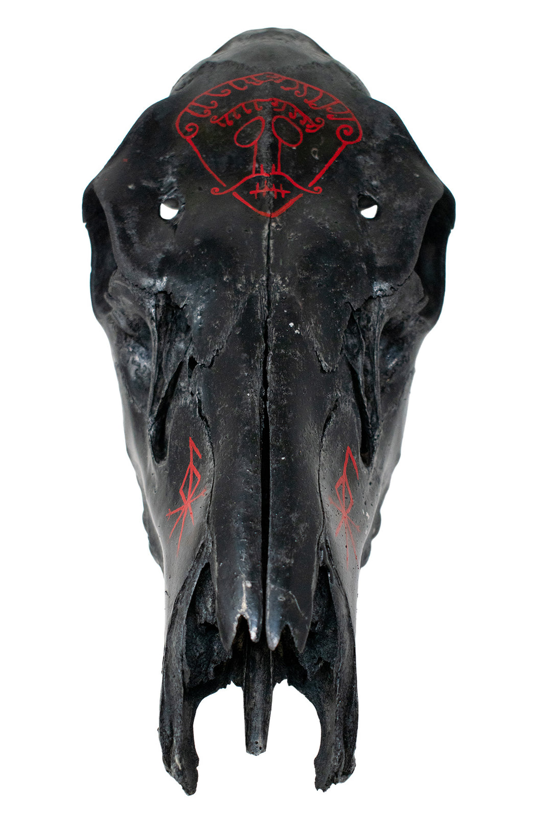 blackened elk skull loki snaptun stone altar piece