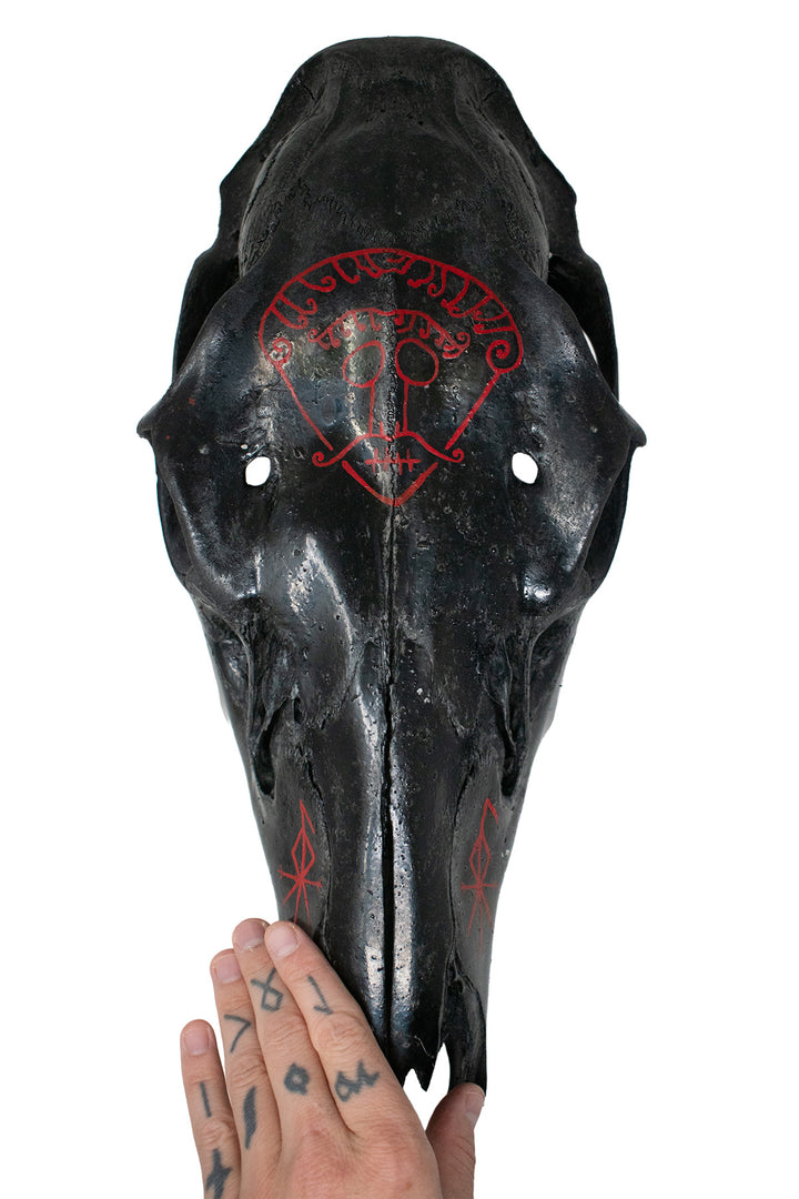 blackened elk skull loki snaptun stone altar piece