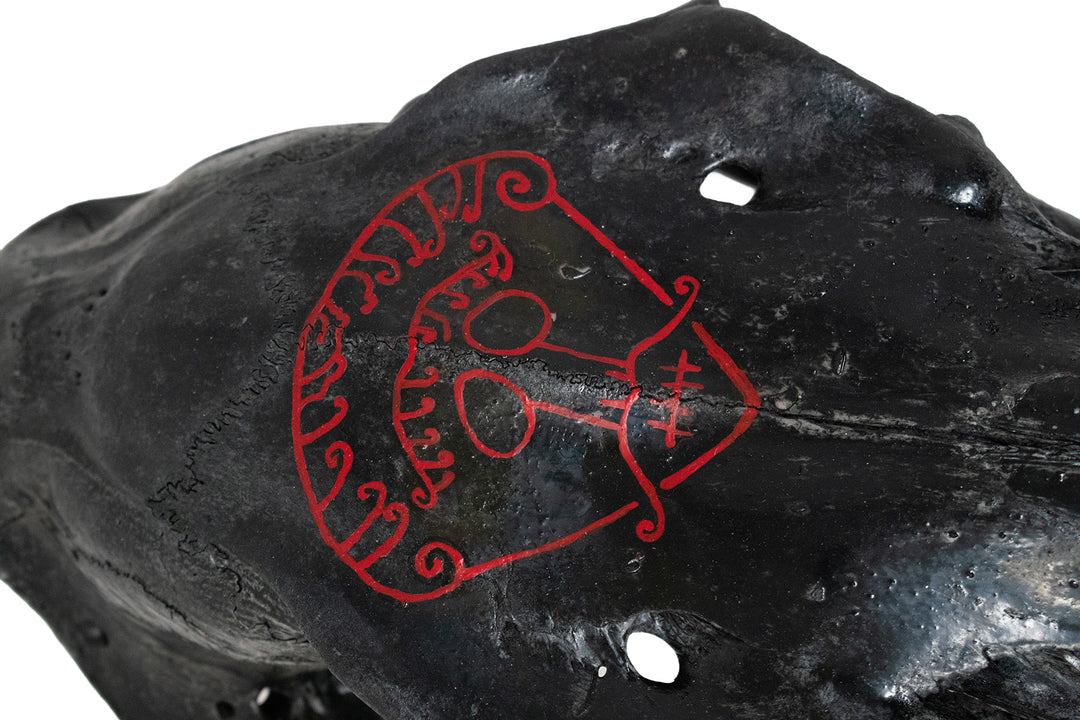blackened elk skull loki snaptun stone altar piece