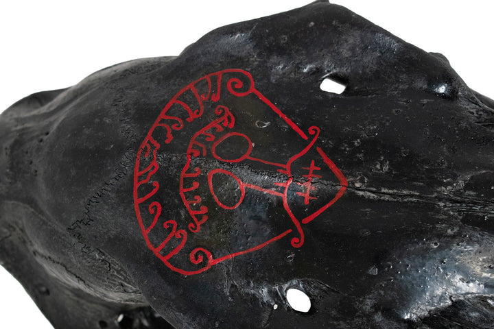blackened elk skull loki snaptun stone altar piece