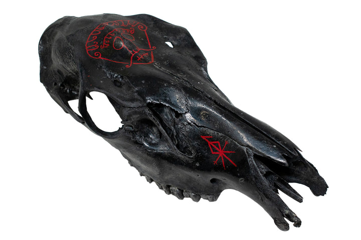 blackened elk skull loki snaptun stone altar piece