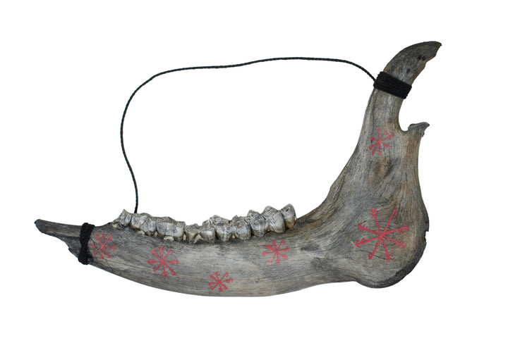 blackened elk and cow jawbone talismans