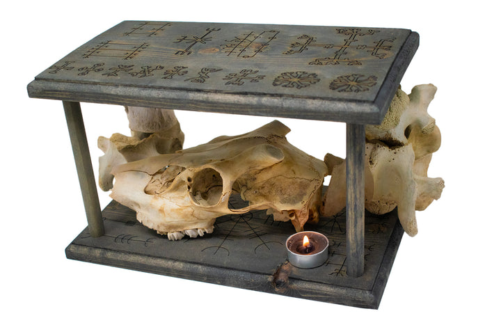 Mausoleum Altar with Detachable Deer Skull and Icelandic Magical Staves