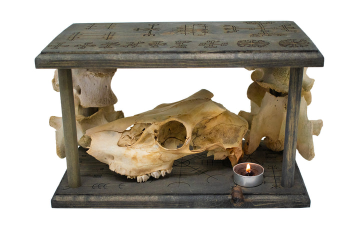 Mausoleum Altar with Detachable Deer Skull and Icelandic Magical Staves