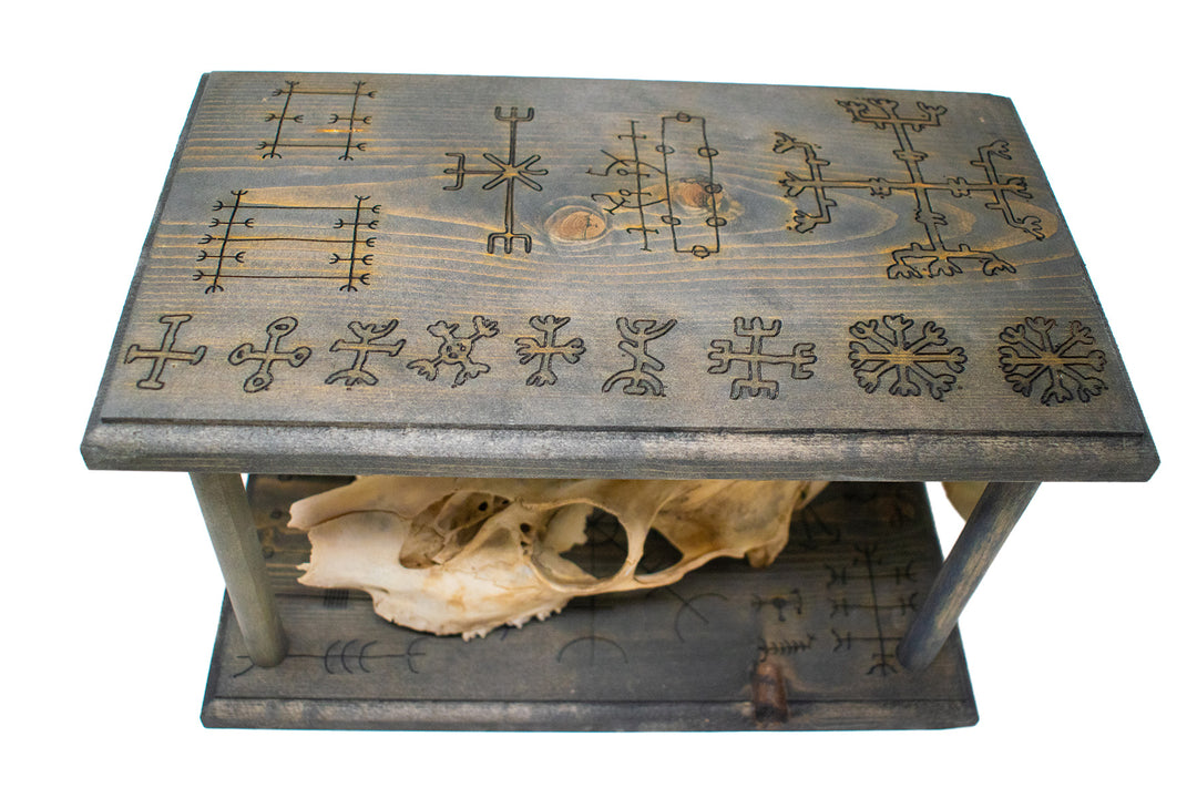 Mausoleum Altar with Detachable Deer Skull and Icelandic Magical Staves