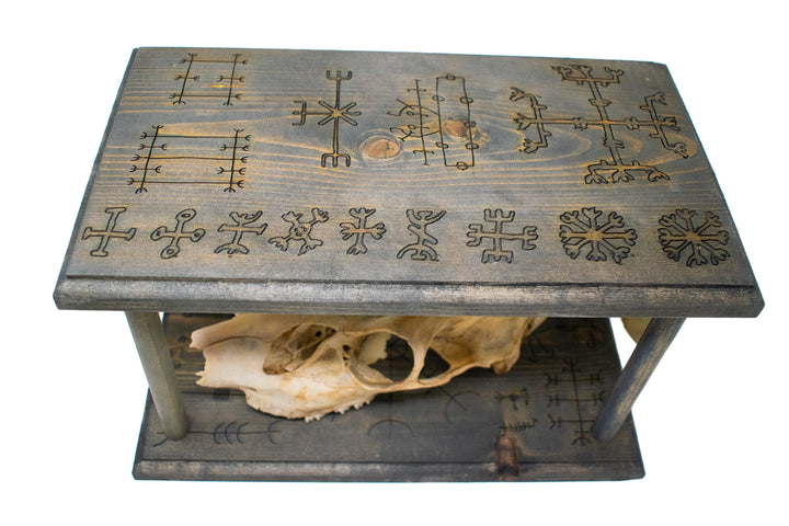 Mausoleum Altar with Detachable Deer Skull and Icelandic Magical Staves
