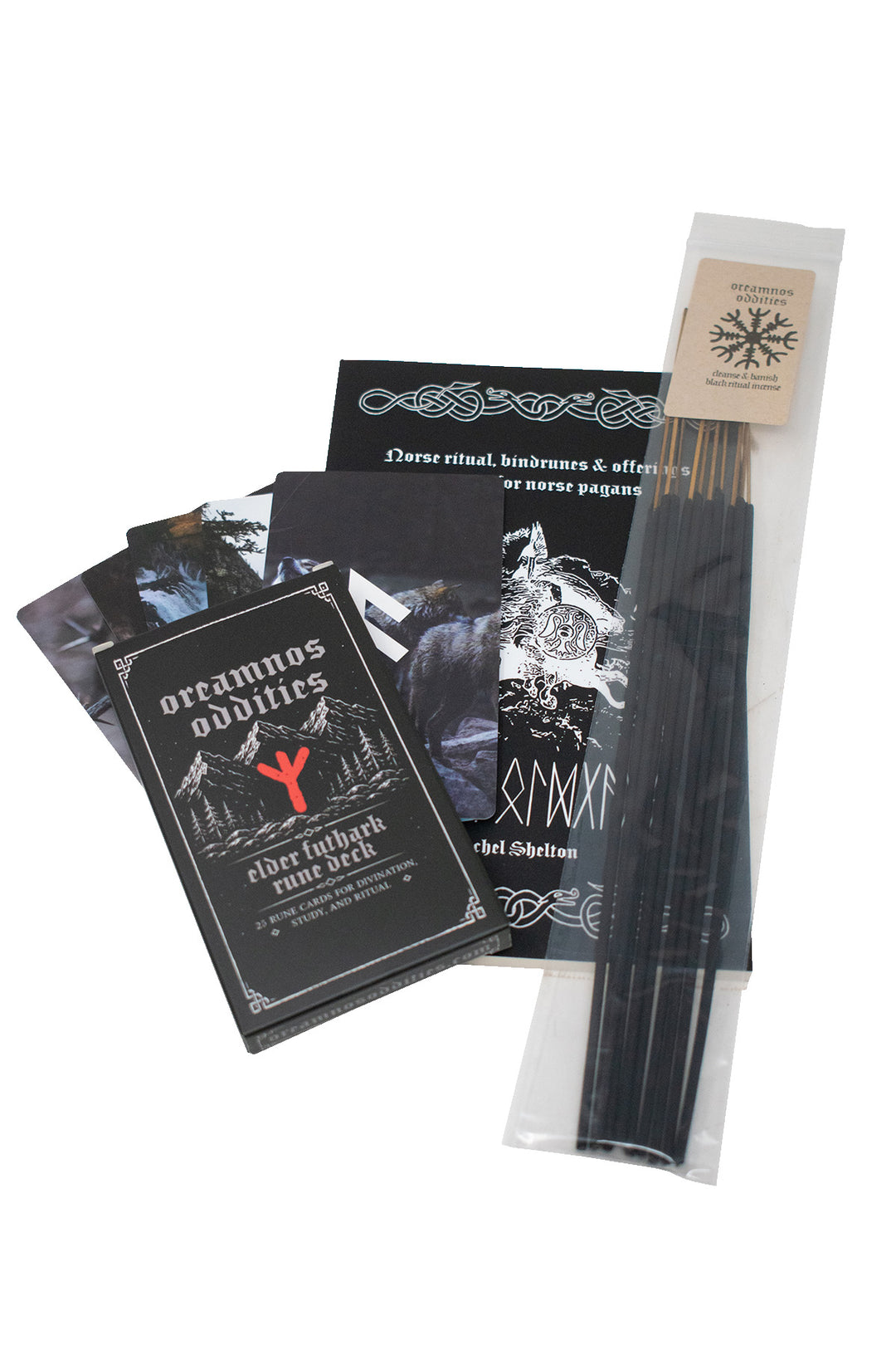 Norse pagan starter kit - beginner ritual set with rune deck, book and cleansing Incense