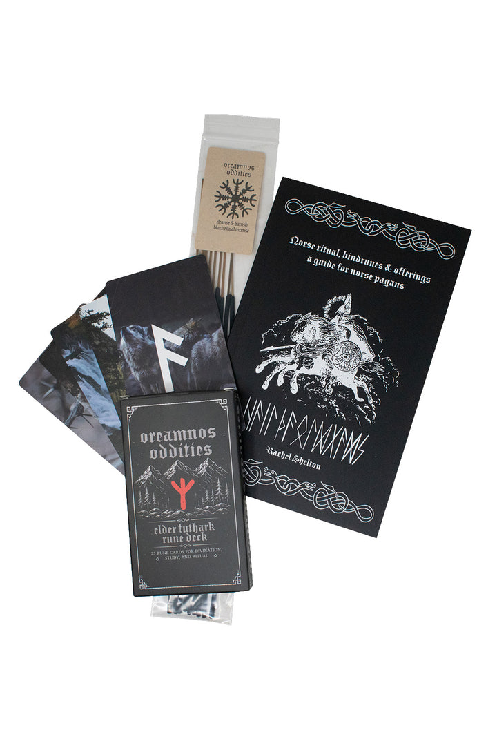 Norse pagan starter kit - beginner ritual set with rune deck, book and cleansing Incense