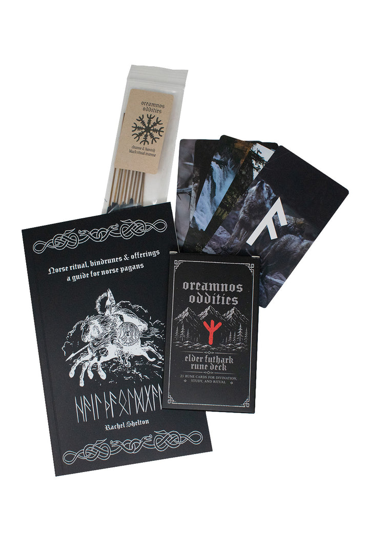 Norse pagan starter kit - beginner ritual set with rune deck, book and cleansing Incense