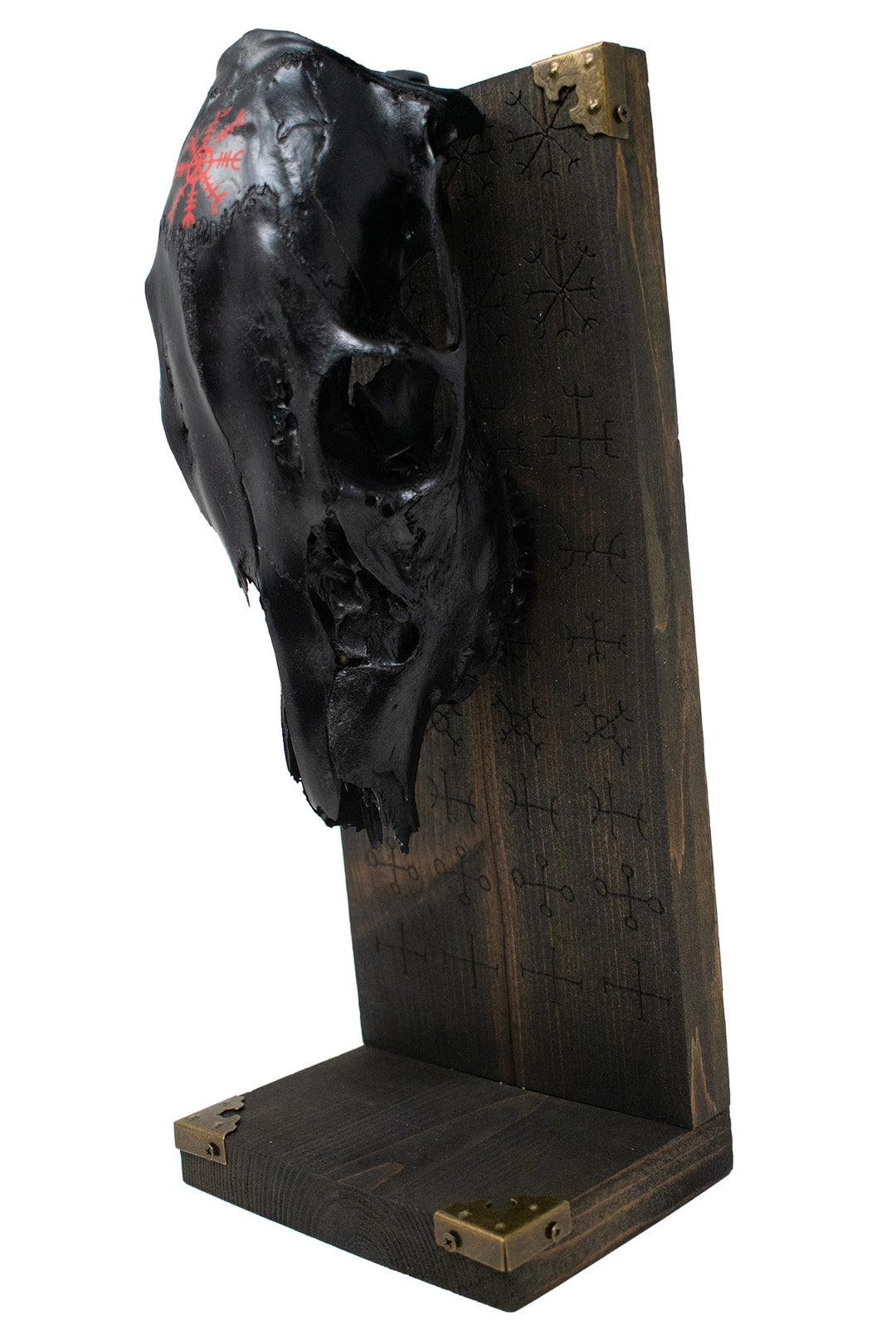 Blackened Deer Skull Altar with Helm of Awe & Icelandic Magical Staves