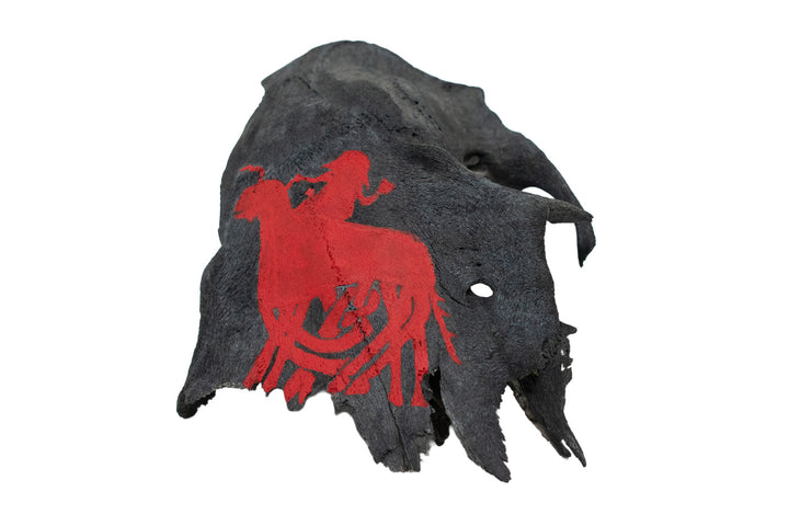 Blackened Elk Skull Cap with Hand Painted Odin Riding Sleipnir