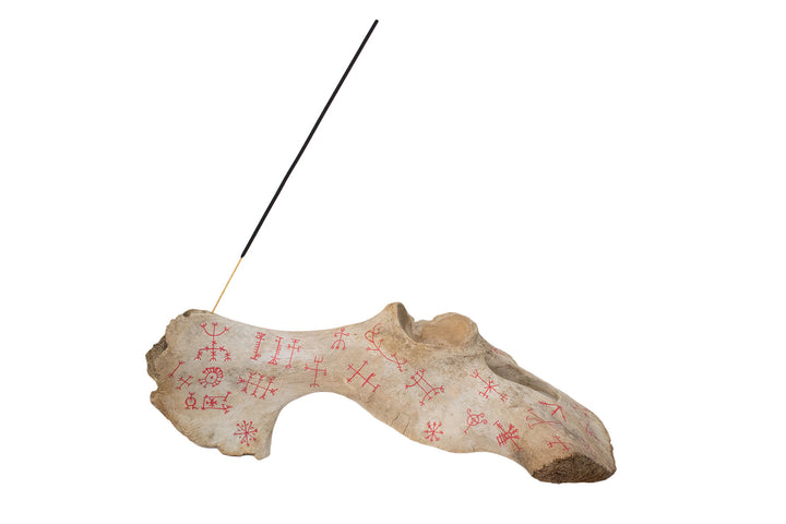 Cow Hip Bone Incense Dish with Icelandic Magical Staves
