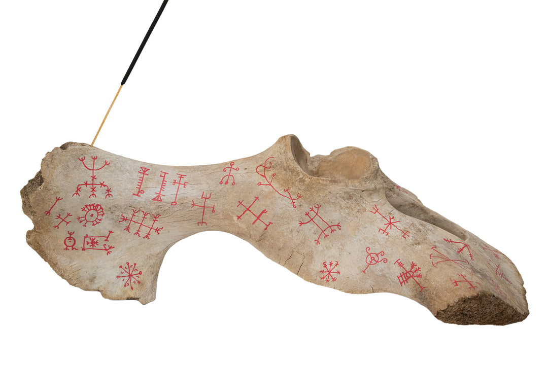 Cow Hip Bone Incense Dish with Icelandic Magical Staves