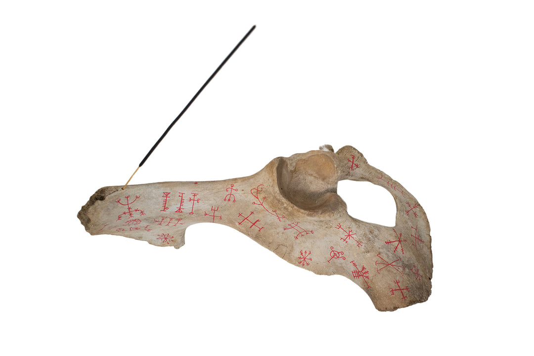 Cow Hip Bone Incense Dish with Icelandic Magical Staves
