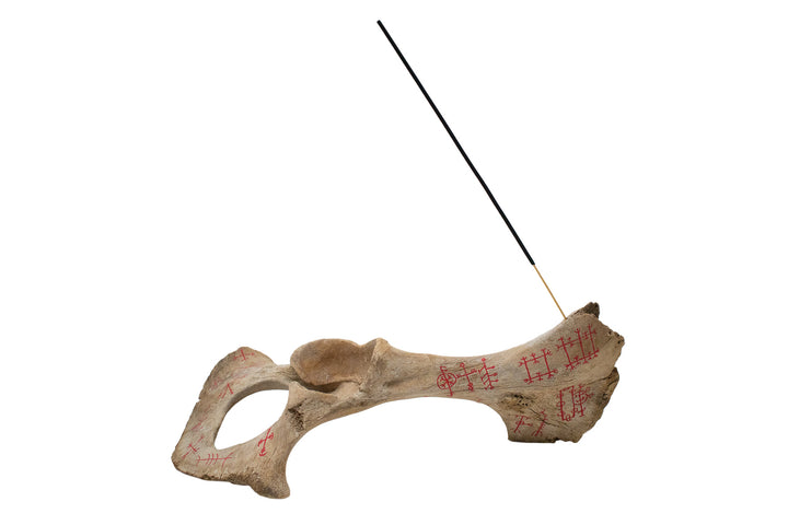 Cow Hip Bone Incense Dish with Icelandic Magical Staves
