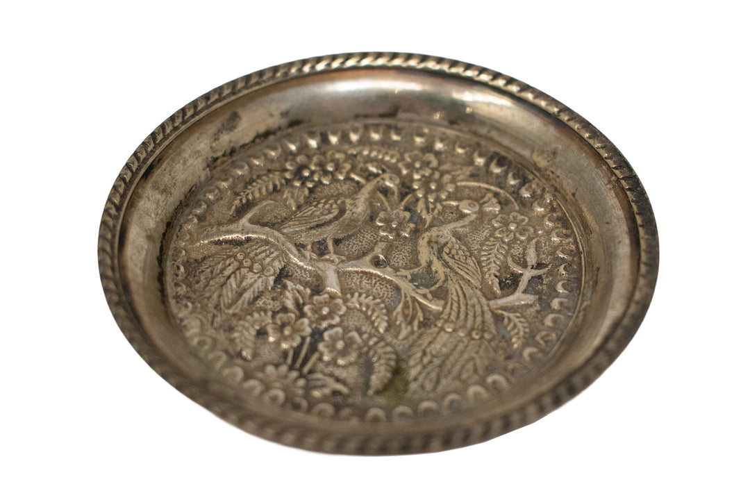 Ornate Peacock Metal Offering Dish