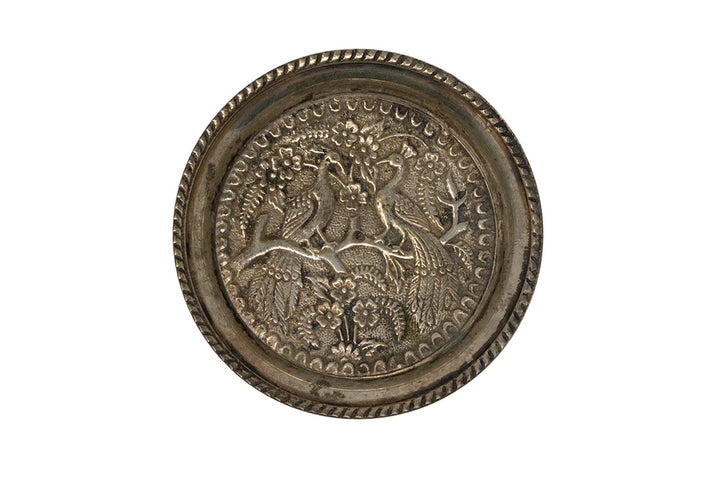 Ornate Peacock Metal Offering Dish