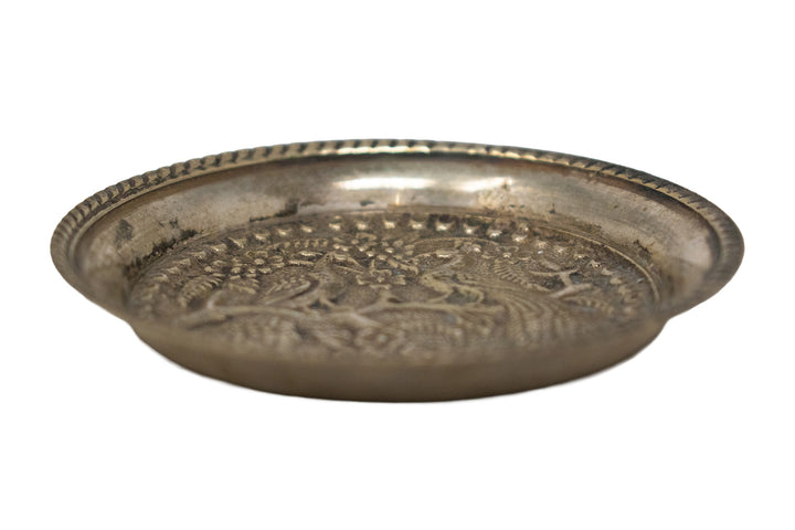 Ornate Peacock Metal Offering Dish