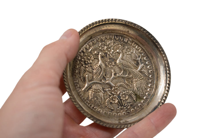 Ornate Peacock Metal Offering Dish