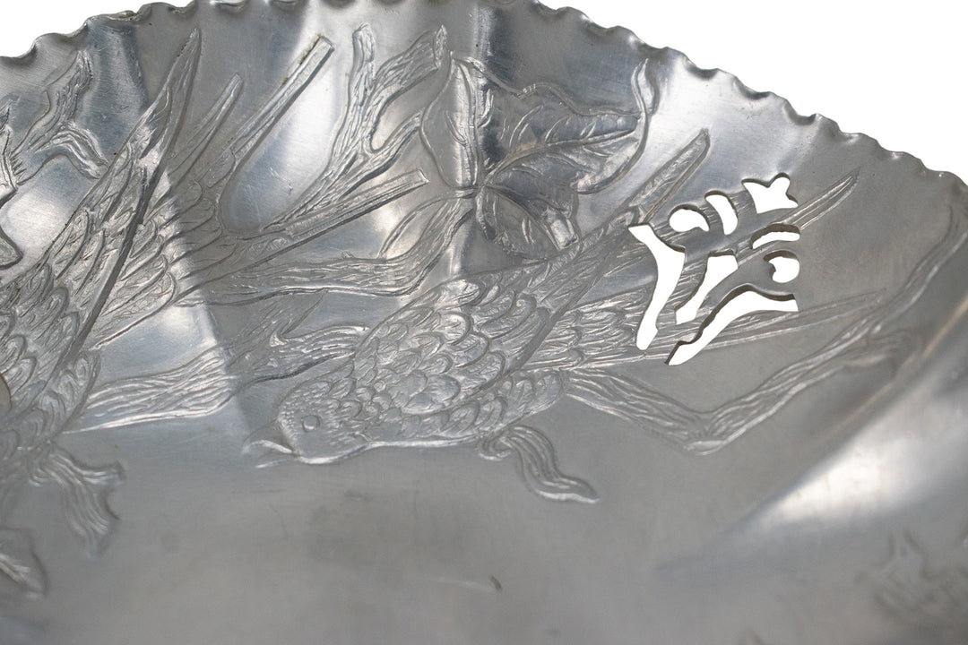 Ornate Bird & Branch Metal Offering Basket