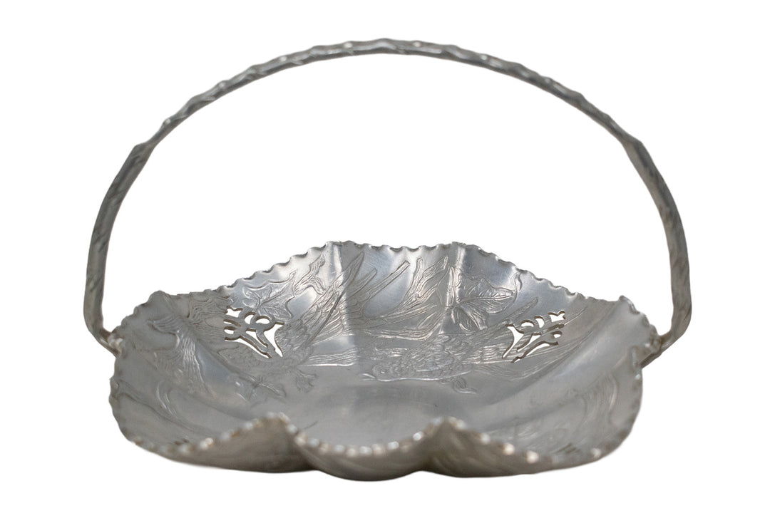 Ornate Bird & Branch Metal Offering Basket