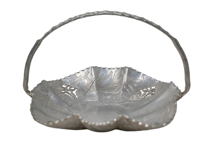 Ornate Bird & Branch Metal Offering Basket