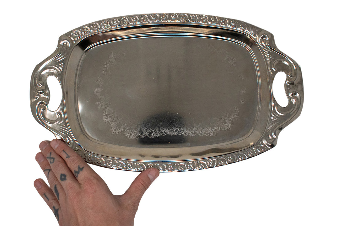 Ornate Silver Toned Metal Offering Tray