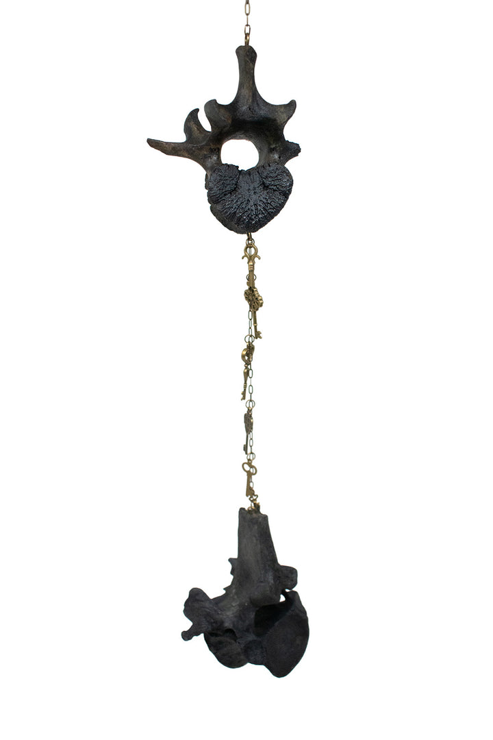 Blackened Cow Vertebra Skeleton Key Bone Chime