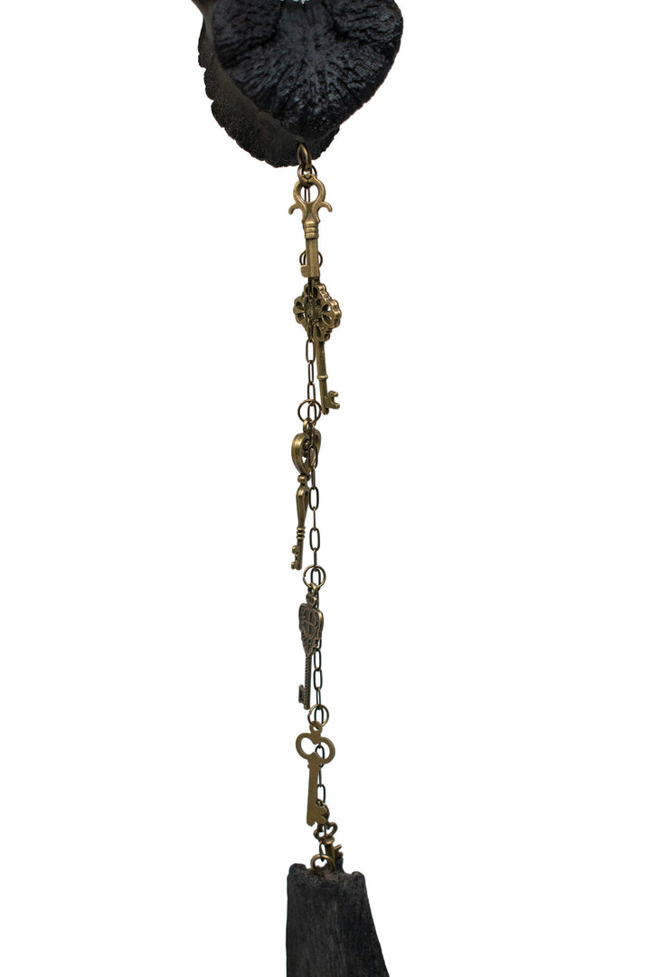 Blackened Cow Vertebra Skeleton Key Bone Chime