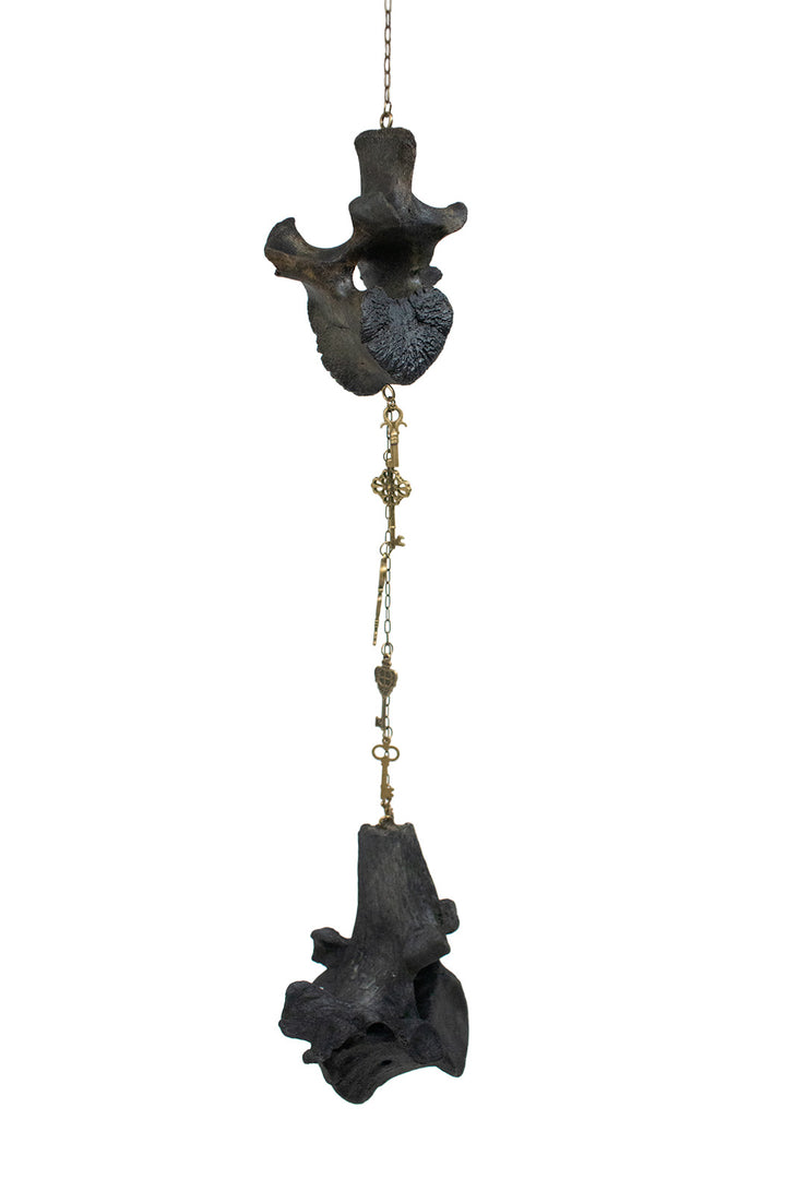 Blackened Cow Vertebra Skeleton Key Bone Chime