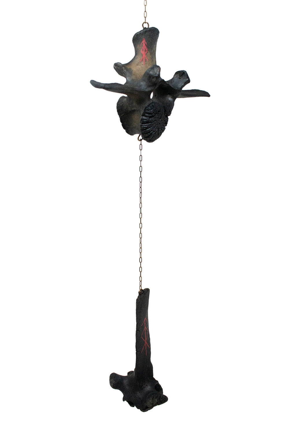 Blackened Cow Vertebra Protection Chime with Hand Painted Staves