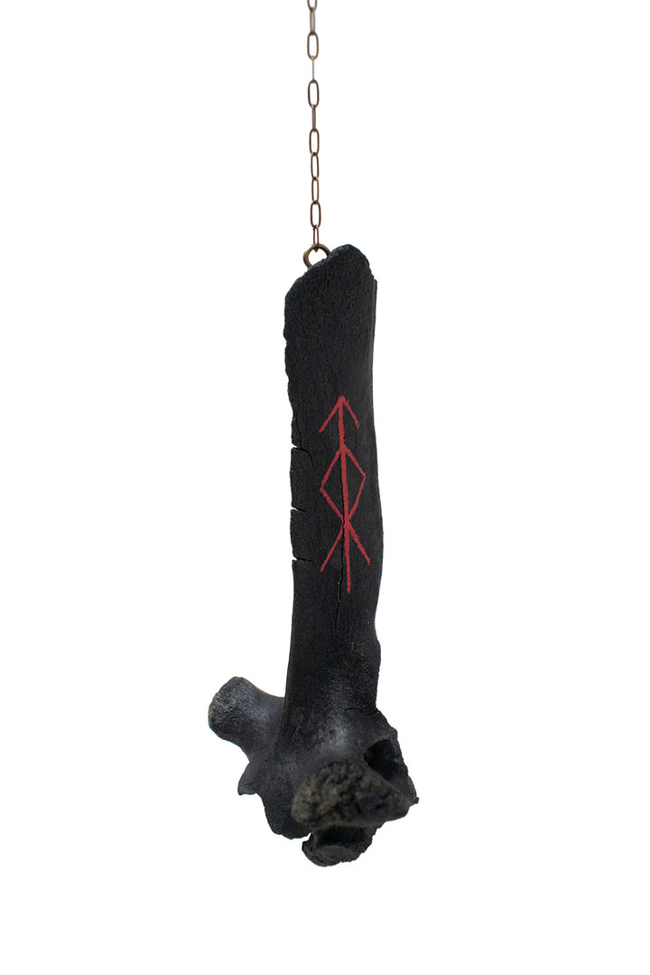 Blackened Cow Vertebra Protection Chime with Hand Painted Staves