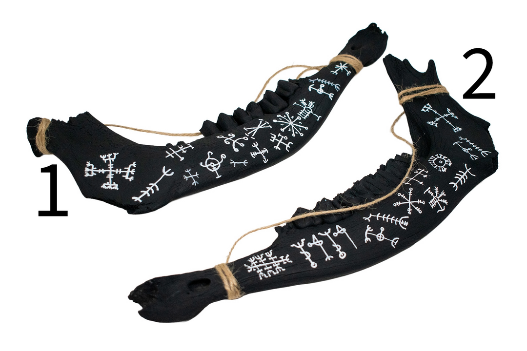 Blackened Elk Jawbone with Icelandic Magical Staves