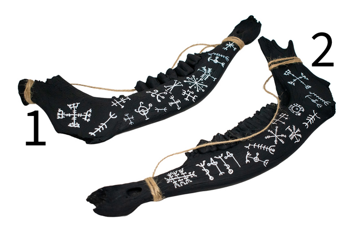 Blackened Elk Jawbone with Icelandic Magical Staves