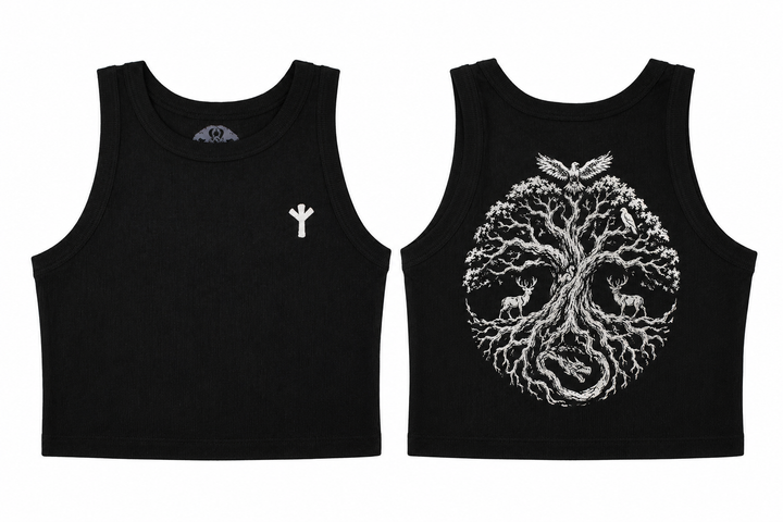 Yggdrasil & Algiz rune women's ribbed cropped tank top