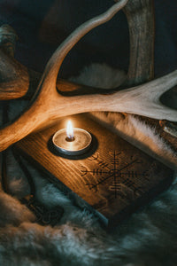 pagan candle holder, heathen candle holder, viking candle holder, norse candle holder, wooden candle holder