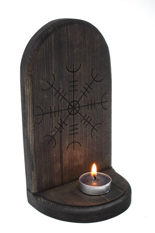 Image of pagan altar, witch altar, rune altar, heathen altar, viking altar, nordic altar, helm of awe