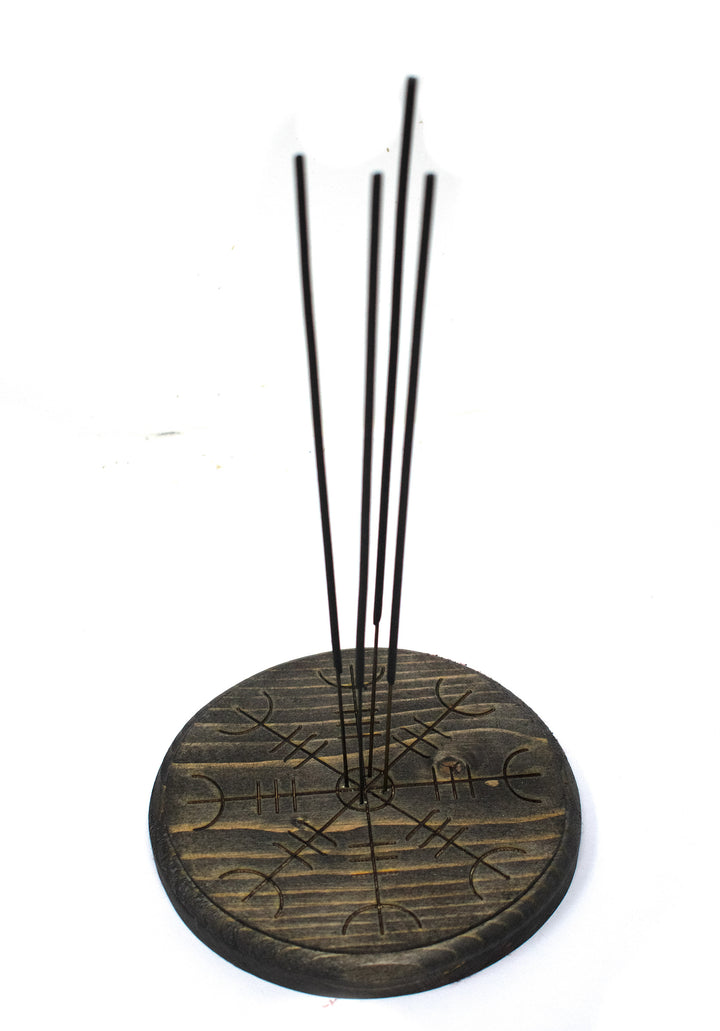 pagan incense dish, helm of awe, norse incense dish, wooden incense dish, witchy incense dish, viking incense dish